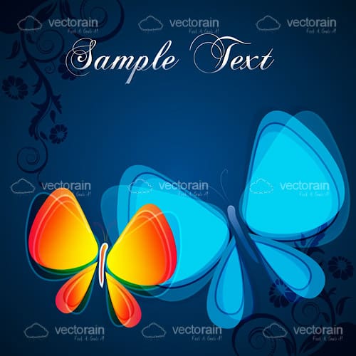 Abstract Orange and Blue Butterflies with Sample Text